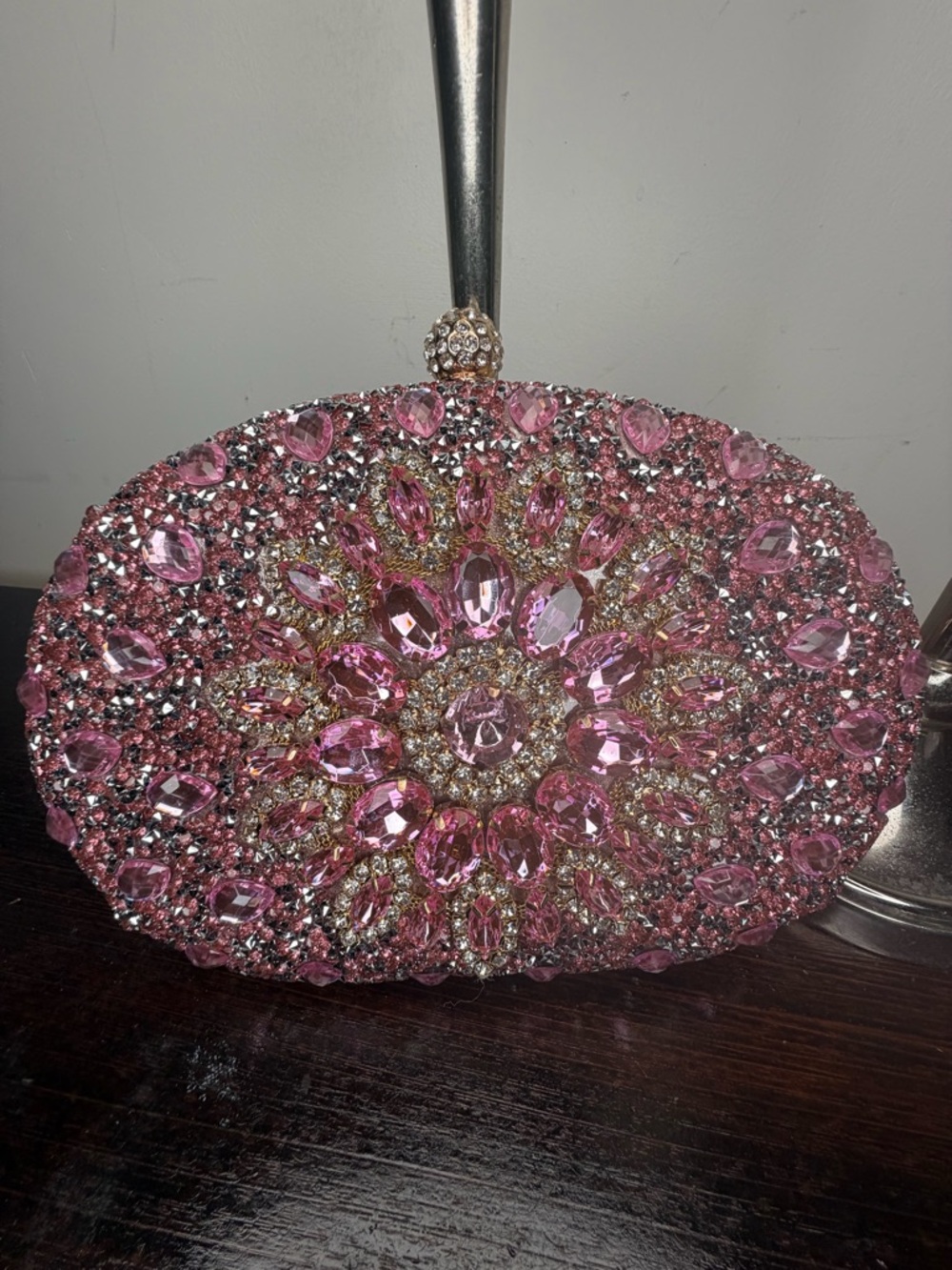 Sparkling Pink Jeweled Oval Clutch - Glam Evening Bag - Picture 5 of 5